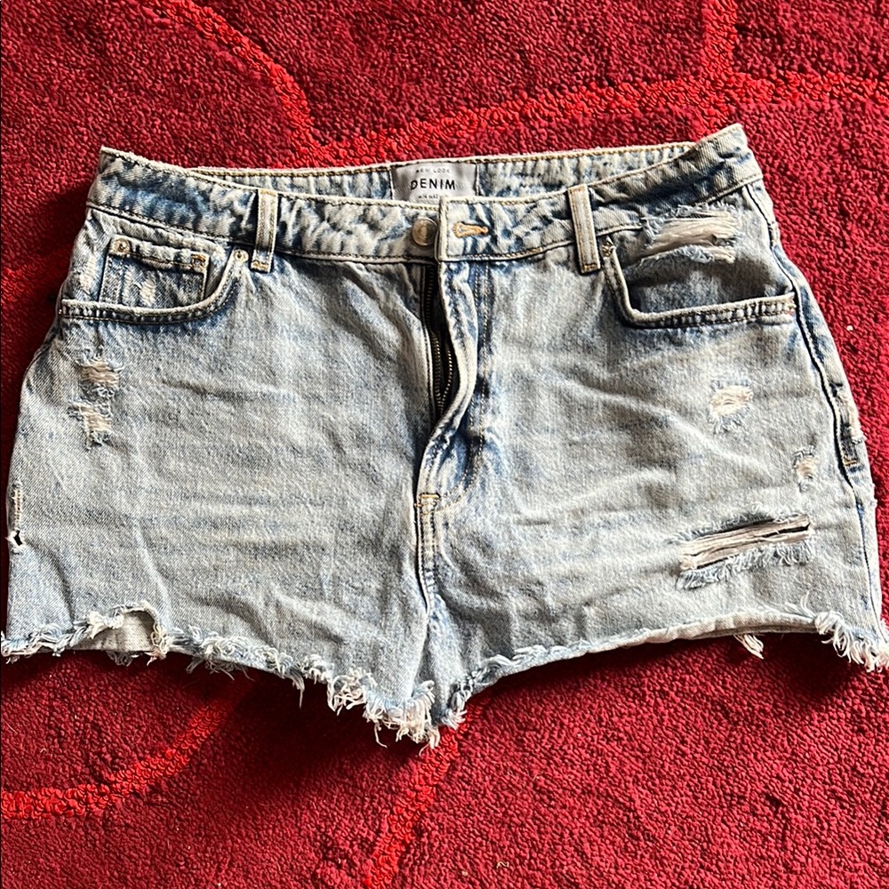 New Look Light Blue Distressed Jean Shorts
